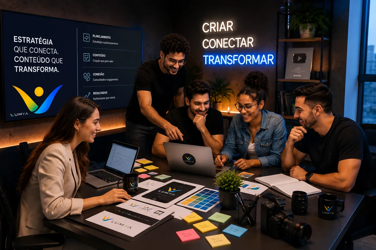 Equipe Lumya construindo estratégia para creators